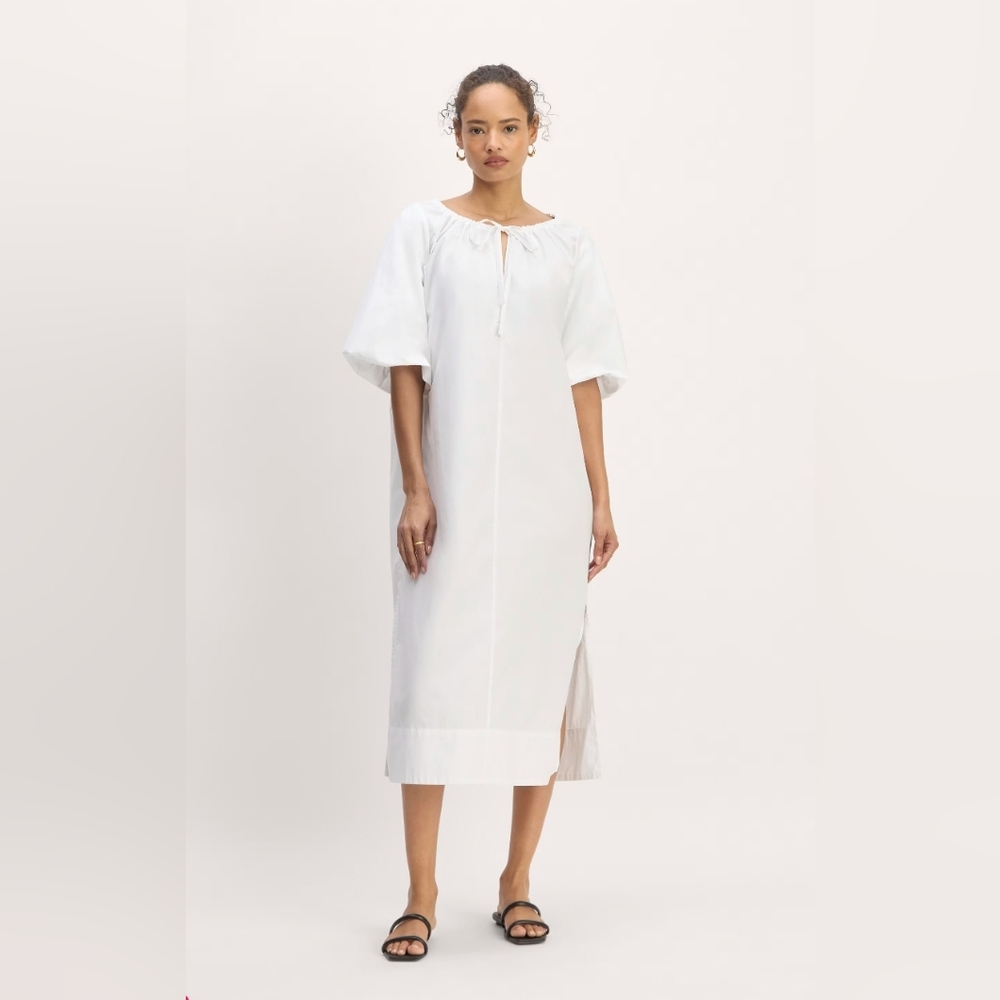 Women's EVERLANE The Supima Puff-Sleeve Midi Dress White Size XXS NWT MSRP $128